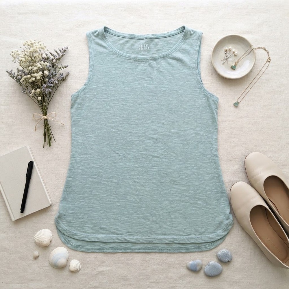 Eileen Fisher Hemp Organic Cotton Slub Tank Top Aqua Blue XXS TTP Sleeveless